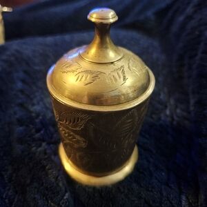 Vintage Engraved Brass Cogarette Or Tabacco Jar From India